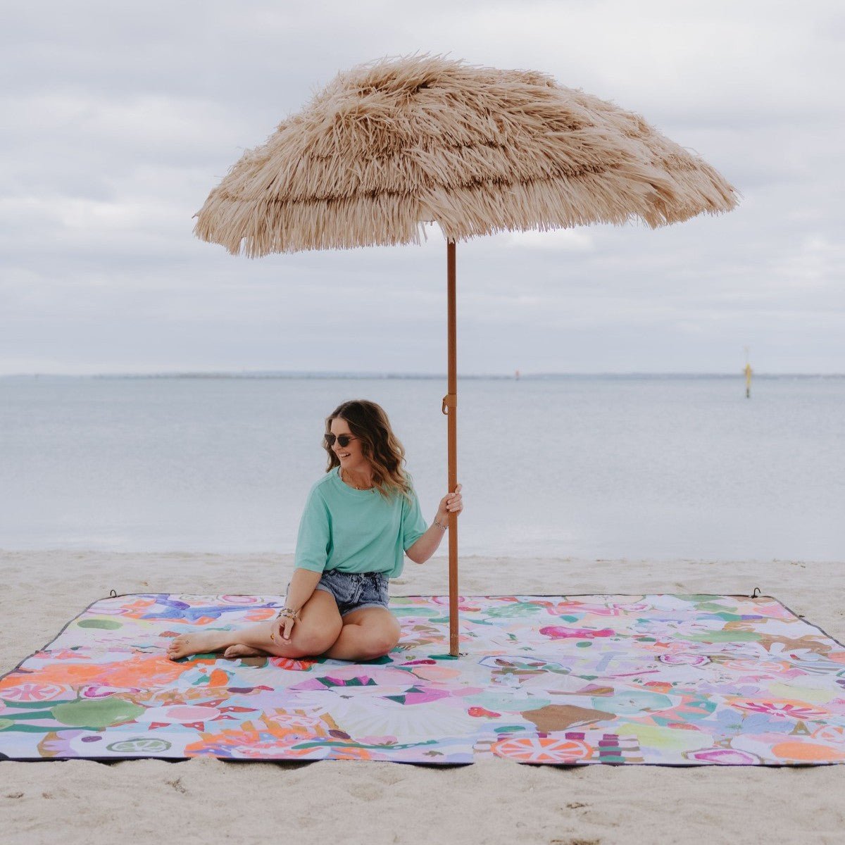 Summer Graze Really Big Picnic Rug and Backpack Set - Umbrella Hole Version