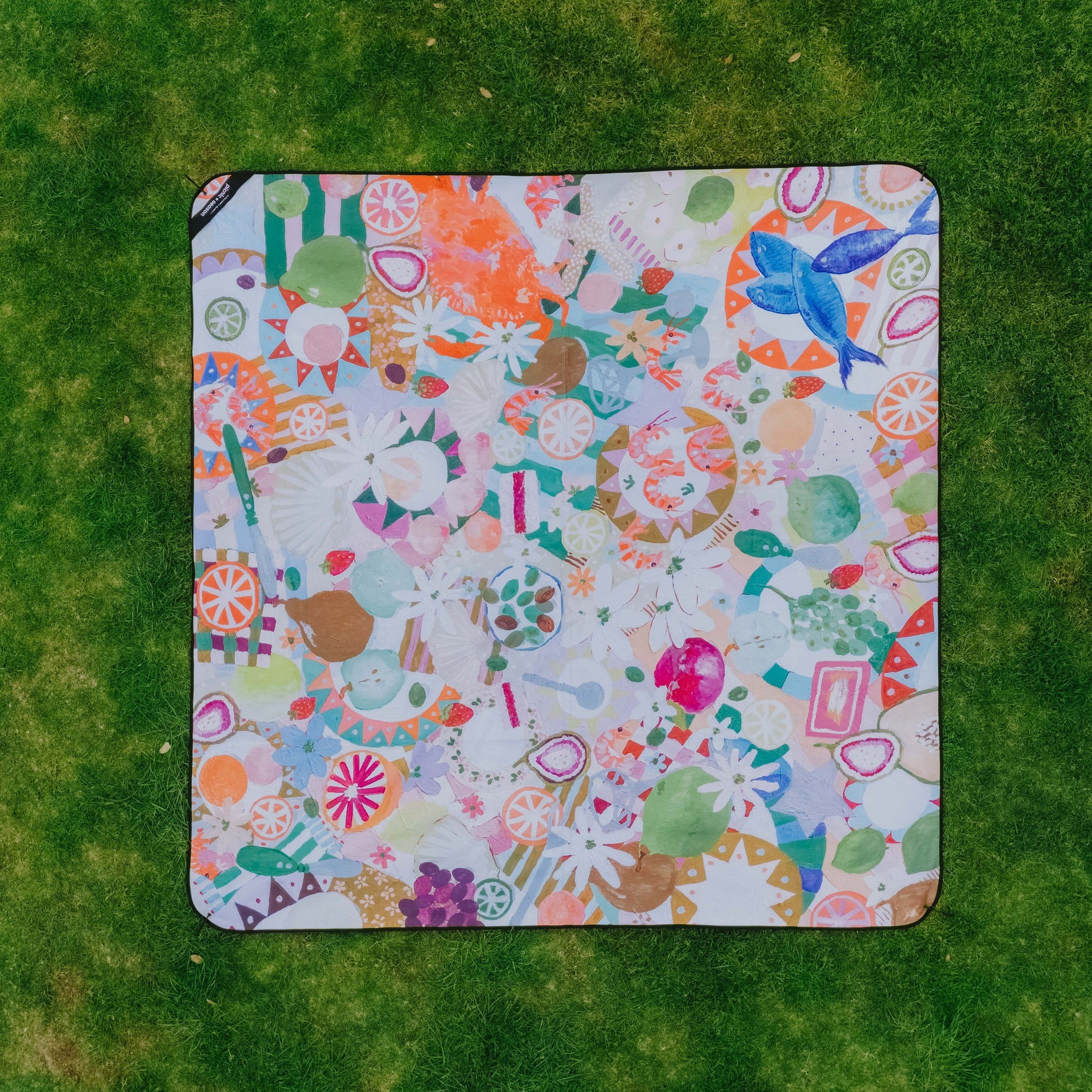 Summer Graze Really Big Picnic Rug and Backpack Set - Umbrella Hole Version