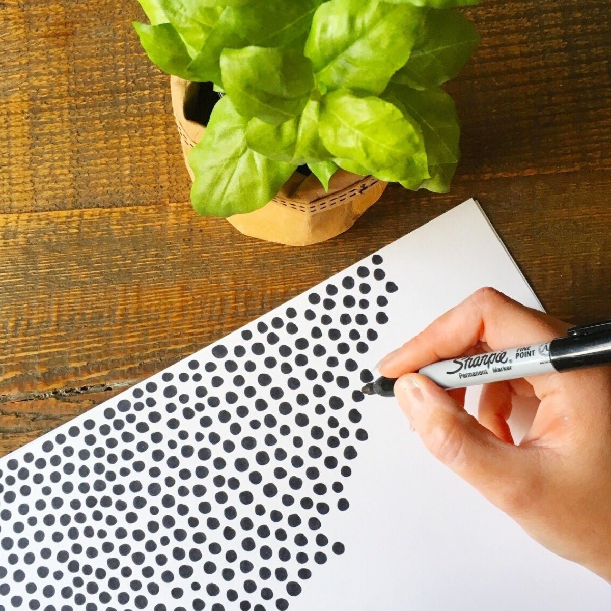 hand drawing black dots on paper for sunday feels really big picnic rug